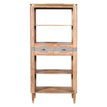 Wilton 2 Drawers Open Bookcase - Acacia Wood - L40 x W85 x H180 cm