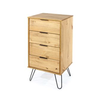 Augusta 4 Drawer Narrow Chest of Drawers - Pine/Metal/MDF - 45 x 39.5 x 90.3 cm - Antique Waxed Pine/Black