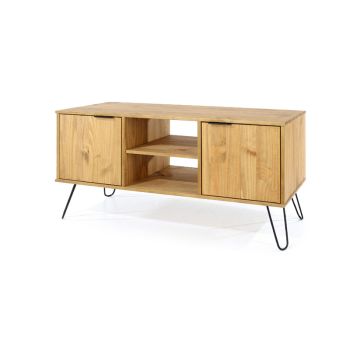 Augusta 2 Door Flat Screen TV Unit - Pine/Metal/MDF - 114.5 x 39.5 x 57 cm - Antique Waxed Pine/Black