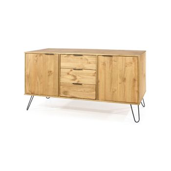 Augusta Medium Sideboard with 2 Doors, 3 Drawers - Pine/Metal/MDF - 130.6 x 43 x 73.6 cm - Antique Waxed Pine/Black