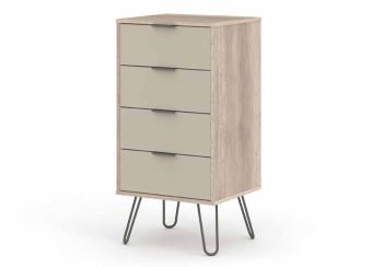 4 Drawer Narrow Chest of Drawers - Textured Manufactured Board/Metal - 45 x 39.5 x 90.3 cm - Driftwood /Calico