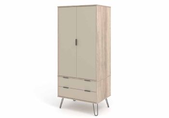 2 Door, 2 Drawer Wardrobe - Textured Manufactured Board/Metal - 76.5 x 53 x 176 cm - Driftwood /Calico