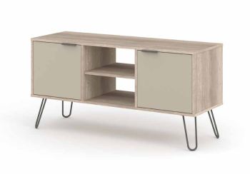 2 Door Flat Screen TV Unit - Textured Manufactured Board/Metal - 114.5 x 39.5 x 57 cm - Driftwood /Calico