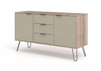 Medium Sideboard with 2 Doors, 3 Drawers - Textured Manufactured Board/Metal - 130.6 x 43 x 73.6 cm - Driftwood /Calico