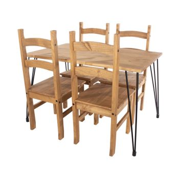 Augusta 1180 mm Rectangular Dining Table with 4 Corona Dining Chairs - Antique Waxed Pine