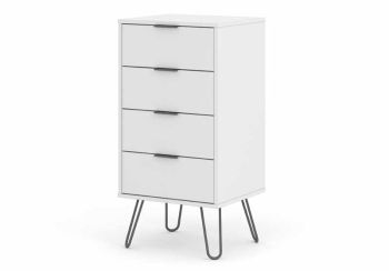 4 Drawer Narrow Chest of Drawers - Manufactured Wood Fibre Board/Metal - 45 x 39.5 x 90.3 cm - White 