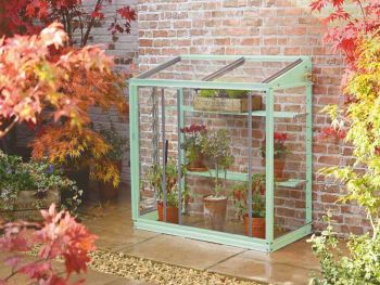 Harlow 3 Feet 4 Inches Lean to Mini Greenhouse - Aluminum/Glass - L100 x W53 x H95 cm - Cotswold Green