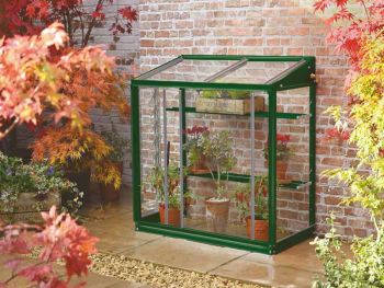 Harlow 3 Feet 4 Inches Lean to Mini Greenhouse - Aluminum/Glass - L100 x W53 x H95 cm - Racing Green