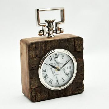 Table Clock - Wood/Nickel - L8 x W15 x H20 cm