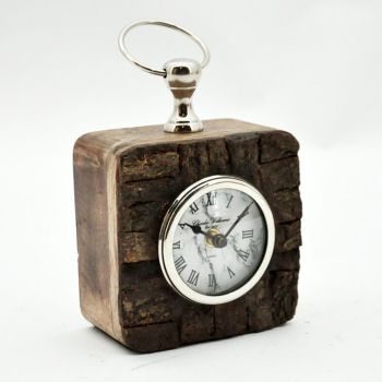 Table Clock with Round Hook - Wood/Nickel - L8 x W15 x H20 cm