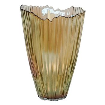 Amber Rippled Vase - Glass - L14 x W14 x H20 cm - Brown