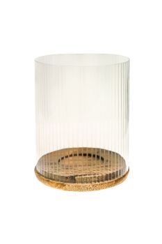 Amelia Ribbed Candle Holder - Wood/Glass - L20 x W20 x H23 cm - Natural