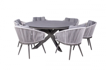 Aspen 6 Seater Round Set - Synthetic Rattan - H72 x W150 x L150 cm - Anthracite Grey