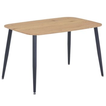 Rectangular Dining Table with Light Oak Effect Top and Black Tapered Legs - MDF/Metal - L80 x W120 x H75 cm - Flat Packed