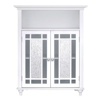  Windsor Wooden Floor Cabinet with Glass Mosaic Doors - White - 30 x 86 x 86 cm