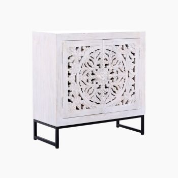 Mandala Two Doors Cabinet - Mango Wood/Metal - L80 x W38 x H80 cm - White