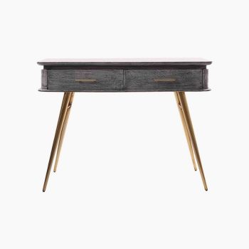 Regal Royal Two Drawer Console Table - Mango Wood/Metal - L110 x W35 x H77 cm - Grey