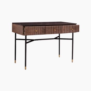 Derek Top Three Drawer Console Table - Mango Wood/Marble/Metal - L120 x W40 x H77 cm - Black