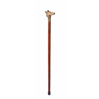 Fox Head Walking Stick - L4 x W10 x H51 cm - Brass/Brown