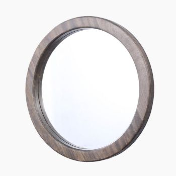 Joel Thick Round Mirror - Mango Wood - L60 x W60 x H3.5 cm - Brown