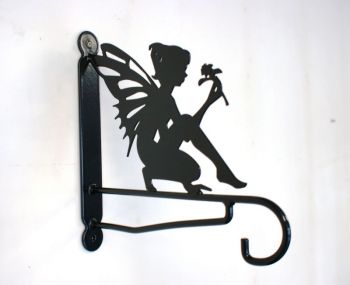 Fairy With Flower Feature Bracket - Steel Hanging Basket Holder - Steel - H33 cm