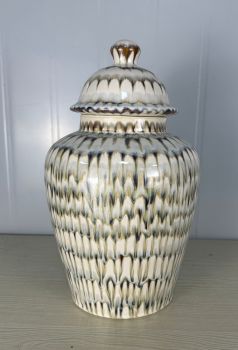 Ginger Jar Drip Pattern Design - Ceramic - L20 x W20 x H36 cm - Cream/Black