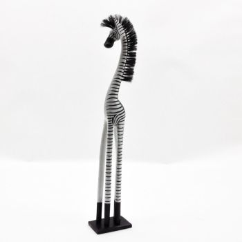 1.5M Hand Carved Zebra Statue - Wood - L20 x W20 x H150 cm