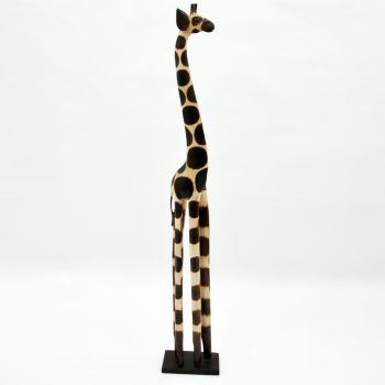 1.5M Hand Carved Giraffe Statue - Wood - L20 x W20 x H150 cm