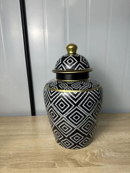 Ginger Jar Geometric Pattern Design - Ceramic - L20 x W20 x H36 cm - Black/White