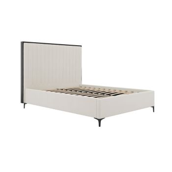 Berkeley King Size Bed Frame (Pack of 2) - Velvet/Metal - L220 x W169 x H141 cm - Cream/Black - Flat Pack