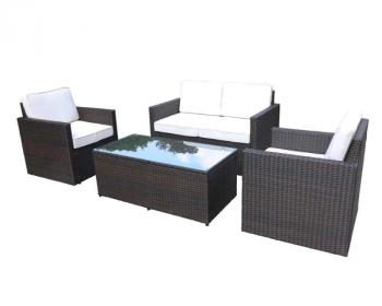 Berlin 2 Seater Sofa, 2 ArmChairs and Table - Synthetic Rattan - H75 x W124 x L70 cm - Brown