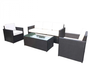 Berlin 3 Seater Sofa, 2 ArmChairs and Table - Synthetic Rattan - H75 x W179 x L70 cm - Black