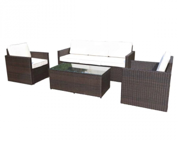 Berlin 3 Seater Sofa, 2 ArmChairs and Table - Synthetic Rattan - H75 x W179 x L70 cm - Brown