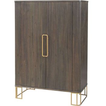 Drinks Cabinet - Oak/Pine/Oak Veneer - L42 x W100 x H140 cm - Brown