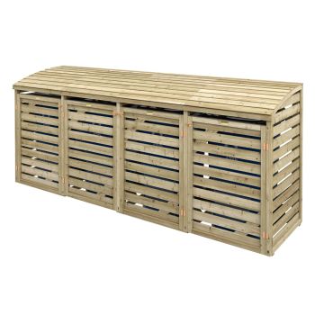 Quadruple Wheelie Bin Store - Wood - L82 x W306 x H130 cm - Natural Timber Finish