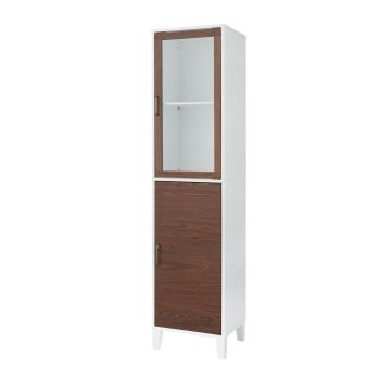  Tyler Modern Wooden Linen Tower Cabinet - White/Natural Wood - 33 x 160 x 160 cm