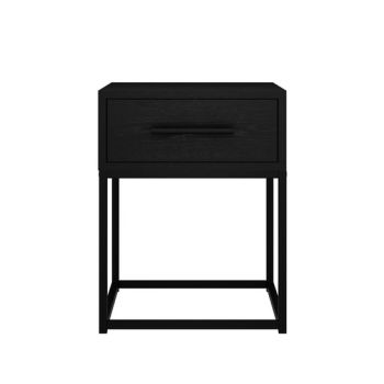 Bray Bedside Cabinet - Wood/Metal - L35 x W35 x H45 cm - Black Matte