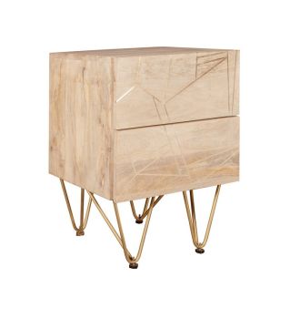 Light Gold 2 Drawer Side Table - Solid Mango Wood - L40 x W45 x H60 cm