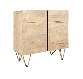 Light Gold 2 Door Medium Sideboard - Solid Mango Wood - L40 x W90 x H80 cm