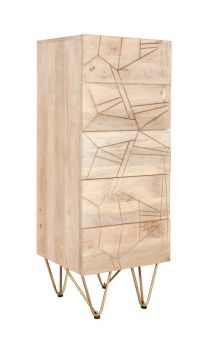 Light Gold Tall Chest of Drawers - Solid Mango Wood - L40 x W45 x H120 cm