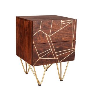 Dark Gold 2 Drawer Side Table - Solid Mango Wood - L40 x W45 x H60 cm