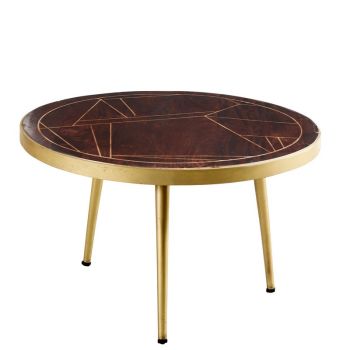 Dark Gold Round Coffee Table - Solid Mango Wood - L80 x W80 x H45 cm