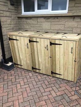 Deluxe Triple Bin Store - Timber - L90 x W210 x H120 cm - Garden Storage - Minimal Assembly Required