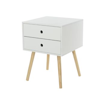 Options Scandia, 2 Drawer and Wood Legs Bedside Cabinet - MDF/Pine - 40 x 40 x 54 cm - White/Pine