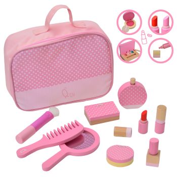  Fashion Polka Dot Print Chloe Wooden Vanity Accessories Makeup kit - Pink - 22 x 8 x 18 cm