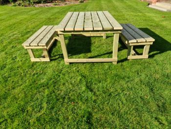 Butcher Table Set, wooden outdoor garden furniture, alfresco dining set with benches
