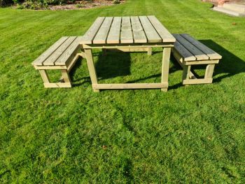 Butcher Table Set, Wooden Outdoor Garden Furniture, Alfresco Dining Set w/ Benches - L150 x W93 x H77 cm - Min. Assembly Required