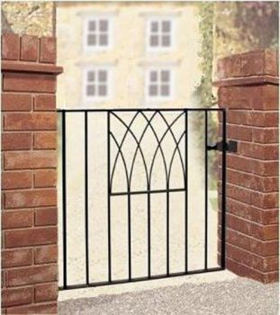 Abbey Modern Low Flat Top Single Gate - Solid Steel - Fits Gap of 838 mm x 812 mm High - Electro Galvanised/Black Powder Coated