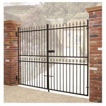 Corfe Premium Spear Top Tall Flat Top Double Gate - Steel - Fits Gap 3658 mm x 1778 mm High - Electro Galv./Black Powder Coated