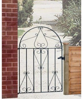 Classic Scroll Low Bow Top Single Gate - Solid Steel - Fits Gap of 914 mm x 1219 mm High - Electro Galvanised/Black Powder Coated